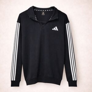 Adidas 3 Stripe Quarter Zip Pullover Black Athletic Top Mens Small
